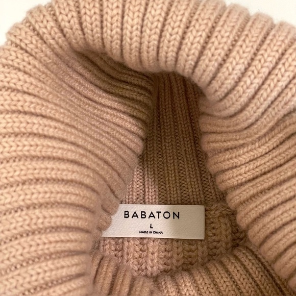 Aritzia Babaton Guell Funnel Neck Sweater Merino Wool Slouchy Turtleneck Camel L - Picture 14 of 16